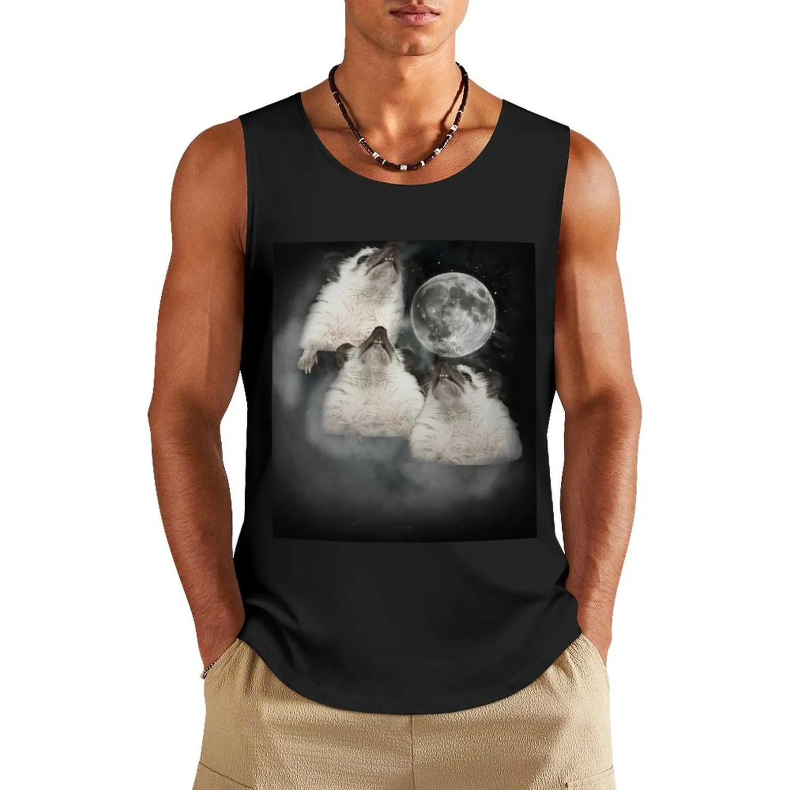 

Three Hedgehog Moon Tank Top mens clothing Sleeveless T-shirt Men's sleeveless training weight vest
