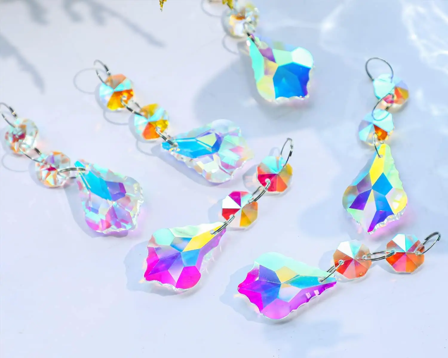 25pcs 38mm Crystal Chandelier Prism Pendants Octagon Glass Beads Suncatchers for Window Christmas Tree Decor Hanging Crystals