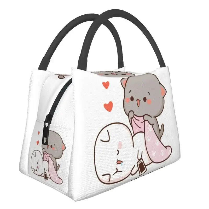 Peach And Goma Mochi Cat Drooling Thermal Insulated Lunch Bag Women Portable Lunch Tote Picnic Multifunction Meal Food Box