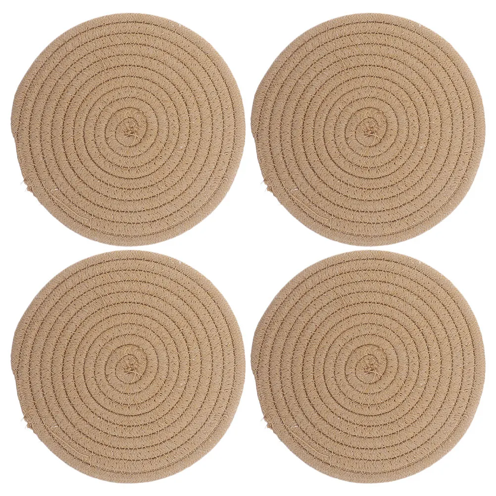 4 pçs algodão tecido placemat redondo potholder resistente ao calor tapete de cozinha protetor de mesa trivet rack trançado pote almofada do agregado familiar
