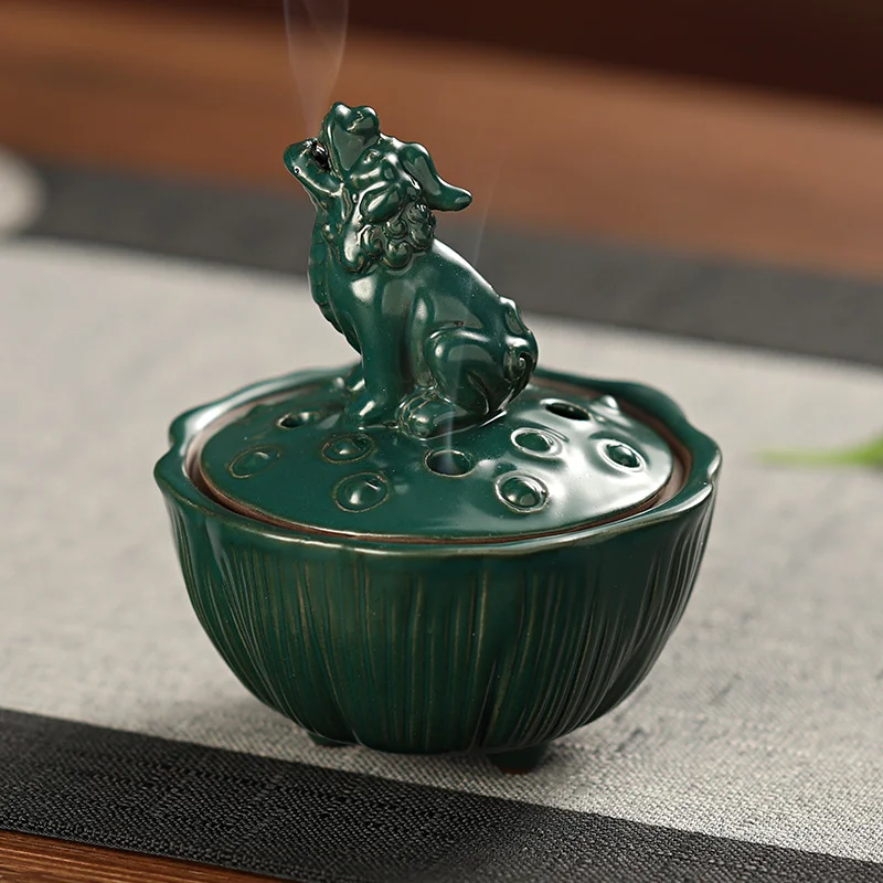 

Pixiu Incense Burner Home Aromatherapy Burner Tea Ceremony Ornament Chinese Style Sandalwood Burner Zen Retro Creative Ceramic A