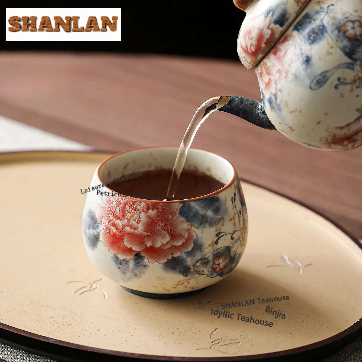 80ml Caramel Glaze Butterfly Peony Teacup Traditional Tea Bowl Water Jug Tea-tasting Personal Cup Chazhan Master Cups Cha Craft