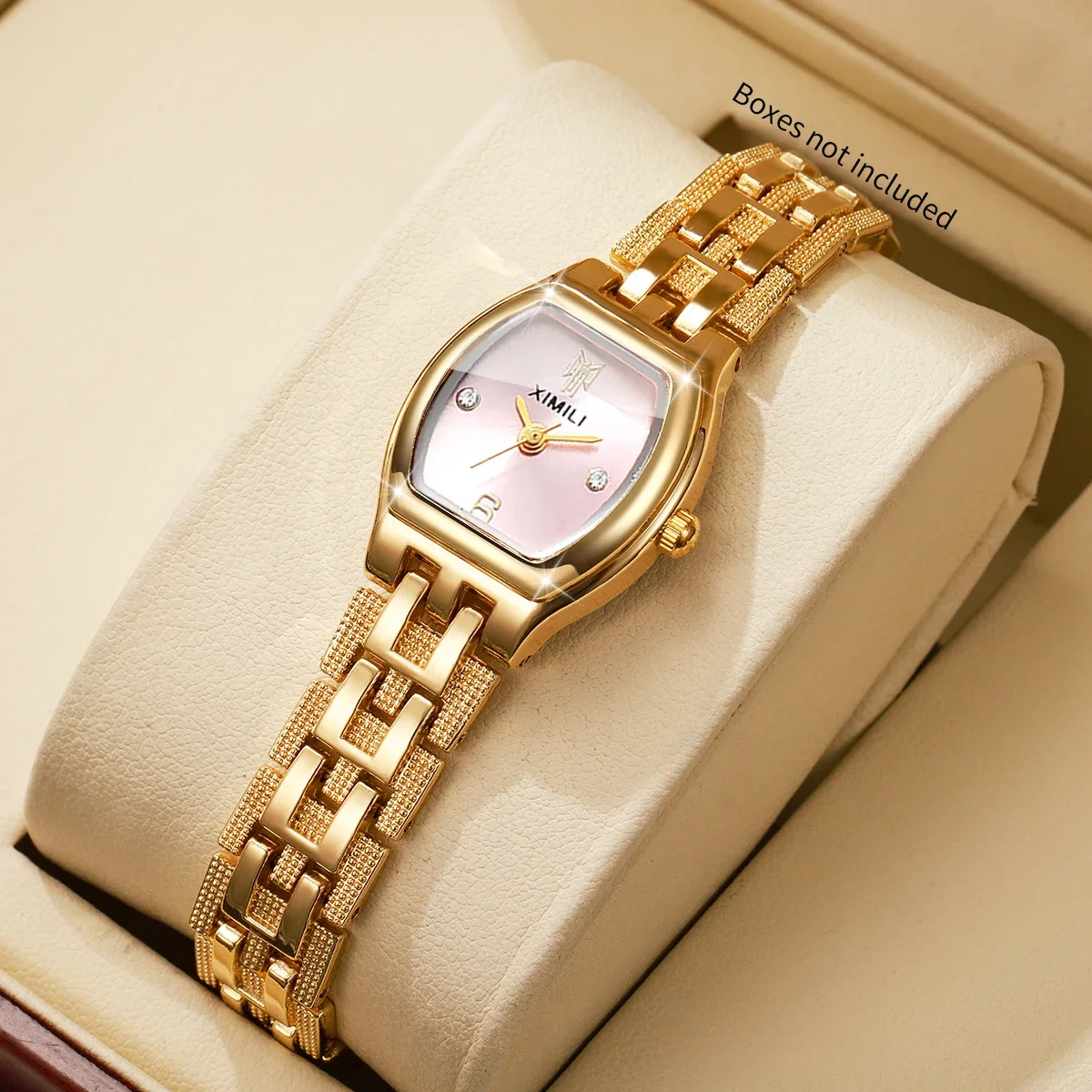 Fashion Tonneau Dial Golden Bracelet Strap Women Quartz Watch Ladies Dress Wristwatches Clock Relogio Feminino（Without Box）