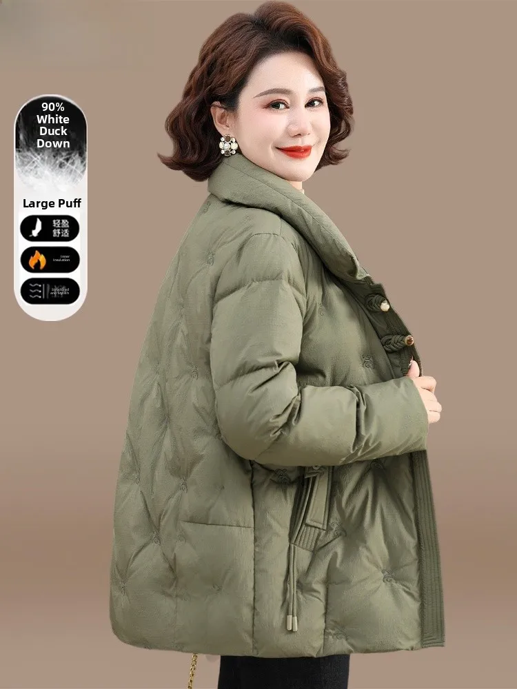 

Новая женская пуховая куртка 2024 года: зимняя одежда для мам, белая, теплая, модная, свободного кроя, из полиэфирного волокна, на молнии