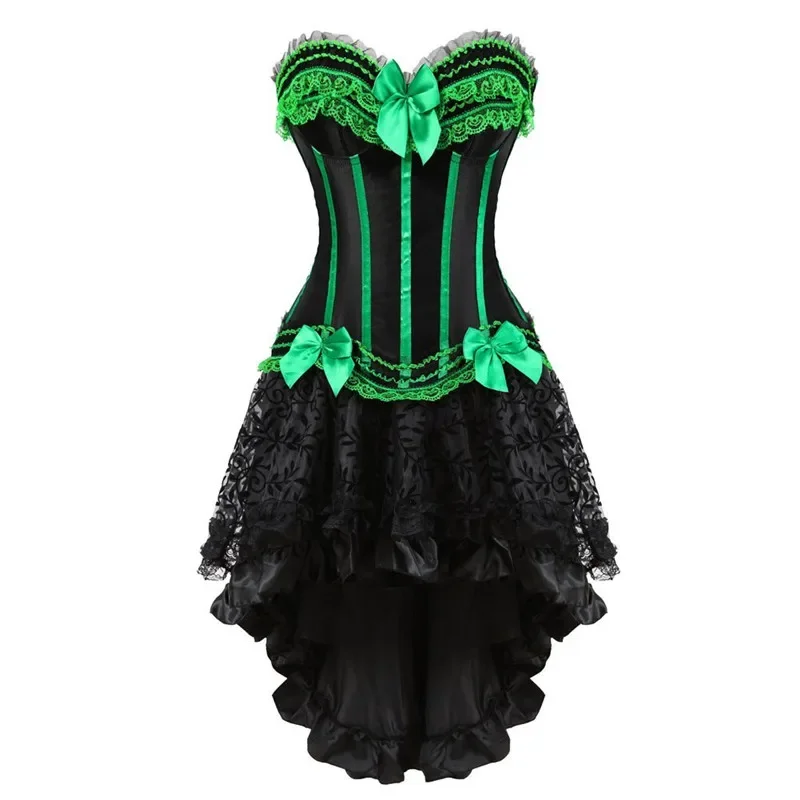 Korsetts Kleid mit Rock unregelmäßig Set Burlesque Kostüme Vintage gestreifte Schnür Korsett Bustier Tank Frauen Cosplay plus Größe