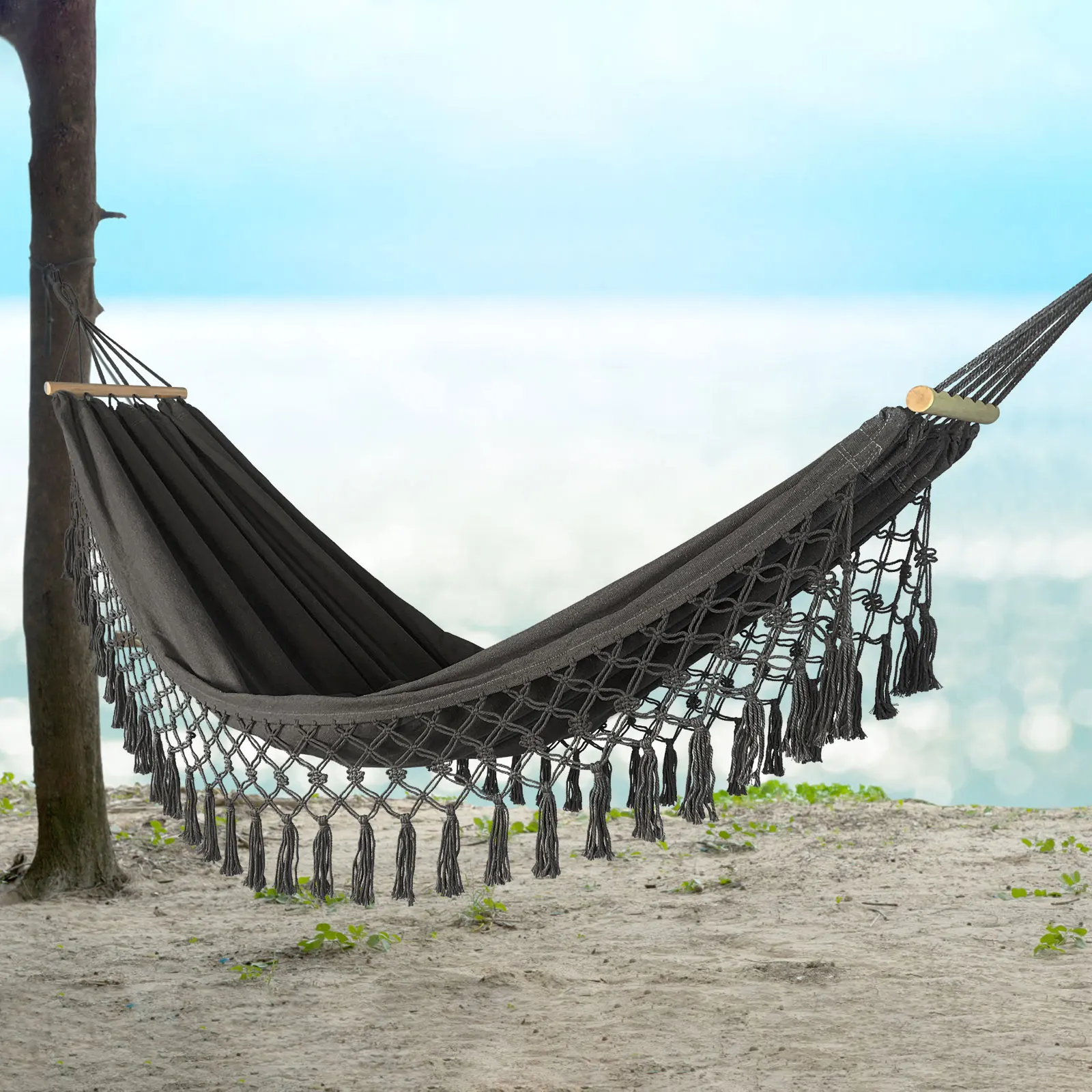 

Outdoor Canvas Hammock Camping Swing Hammock with Tree Ropes Load-bearing Up to 150kg Perfect for Garden Patio Backyard