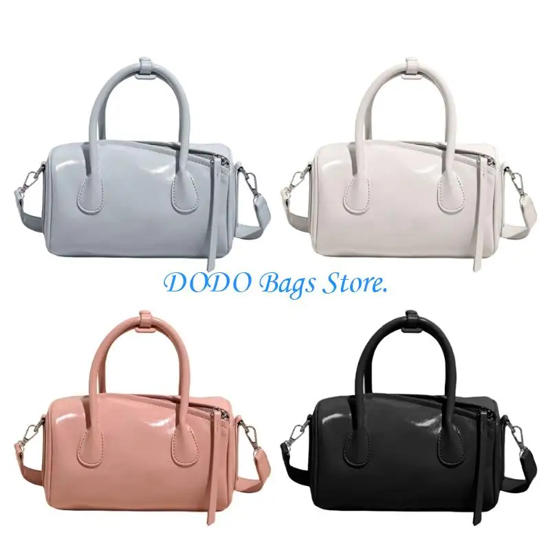 

E8FB Women Cylindrical Bag Trendy Shoulder Bag Fashion Handbag Purse PU Leather Crossbody Bag Top Handle Bag Pillow Bag