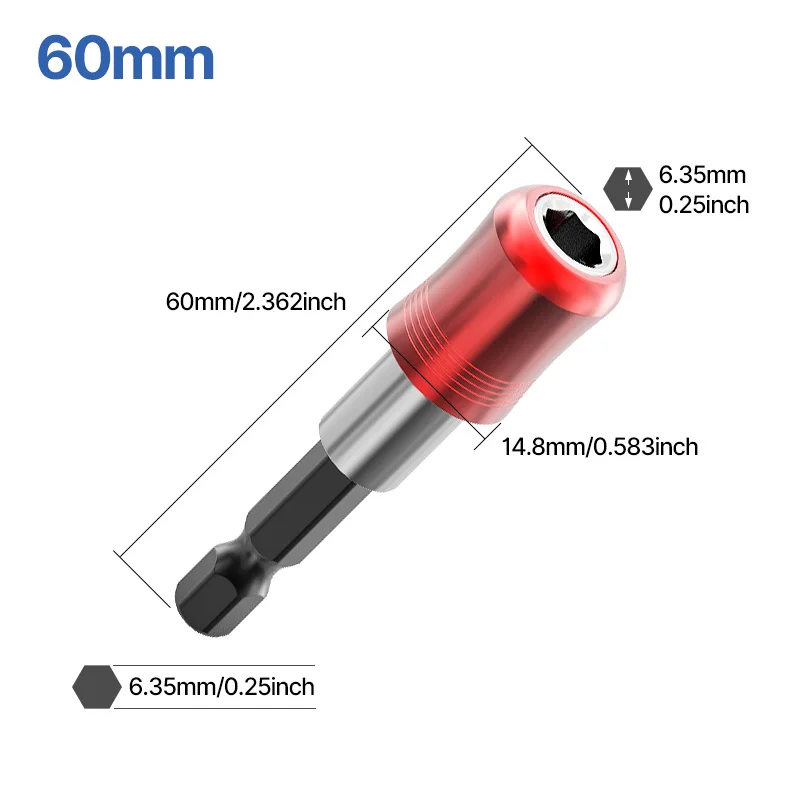 LIDIAO Magnetische Sechskant-Bit-Verlängerungsstange, sechseckiger Griff, rot, dreiteiliges Set, Schnellverschluss, selbstsichernde Verlängerungsstange, Schraubendreher