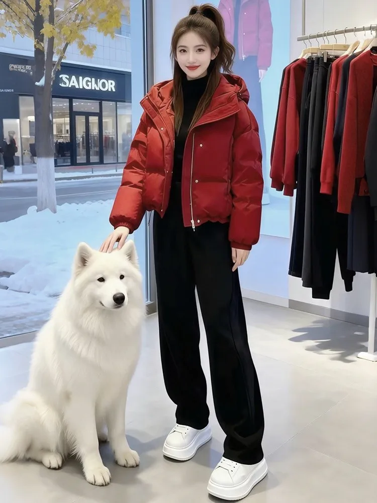 

Trendy Thiened Fce Lined Hooded down Jaet Women's Outerwear Warm Cotton Coat Korean Sle Loose Fit Long Sve Zipper