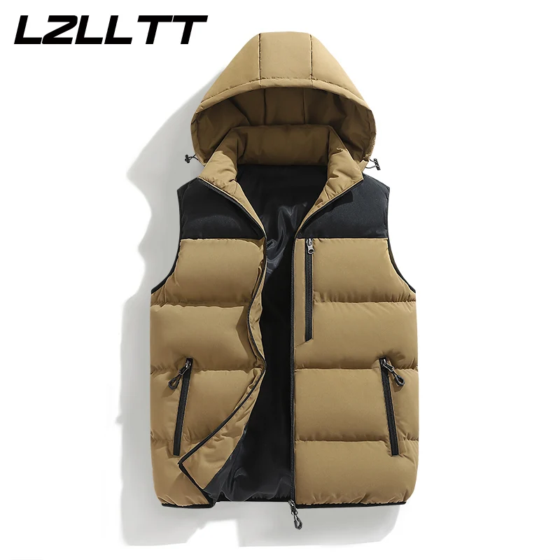 

Men Autumn Thicken Cotton Sleeveless Vests Jacket Coat Mens Winter Warm Detachable Hat Outwear Waistcoat Hooded Vest Jacket Male