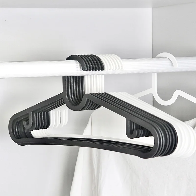 10pcs Simple Black White Dry Clothes Hanging Rack Adult Clothing Hanger Plastic Hanger Household Wardrobe Dress Organizer