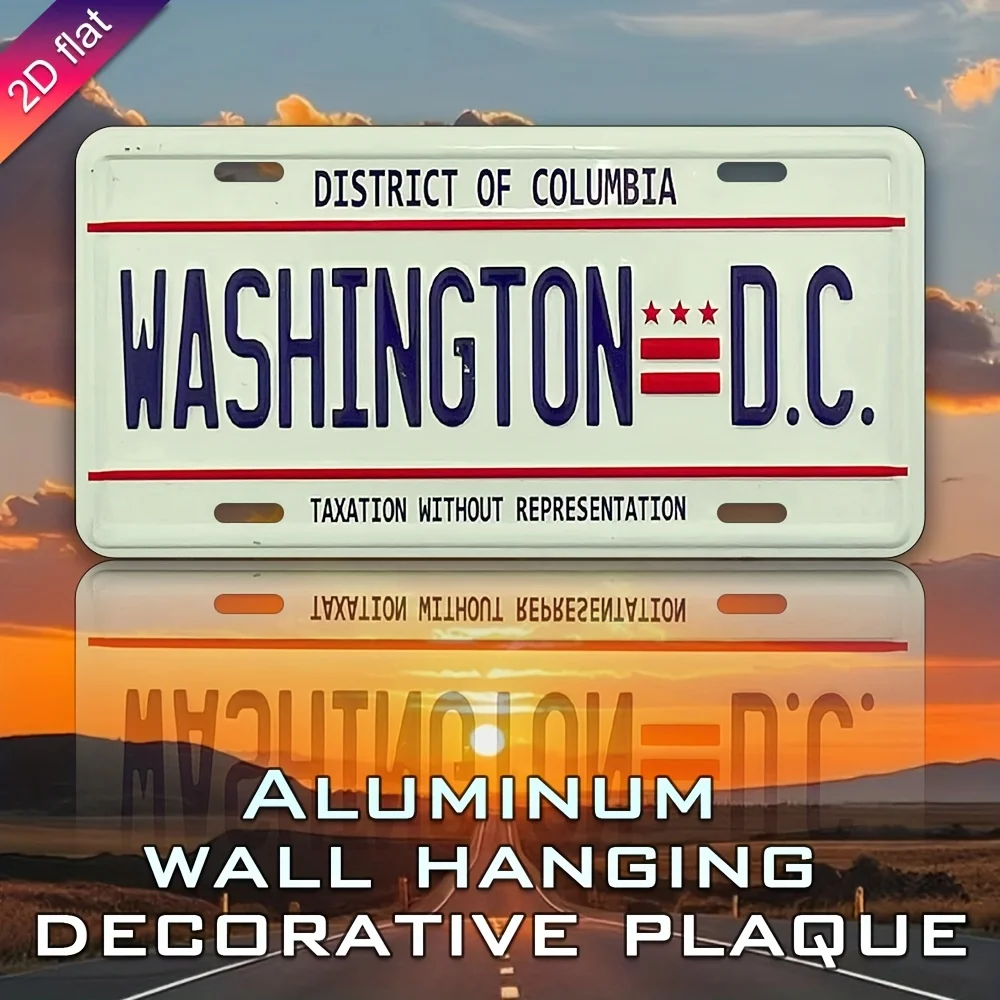 Vintage Washington D.C. Metal License Plate - , UV Printed Aluminum Sign with Red & Blue Design, Perfect for Home, Cafe, Restau