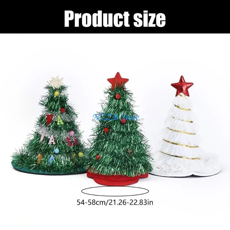 T21F Unique Christmas Party Hat In Christmas Tree Designs with Star and Tinsels Holiday Santa Hat Costume Accessory for Adult