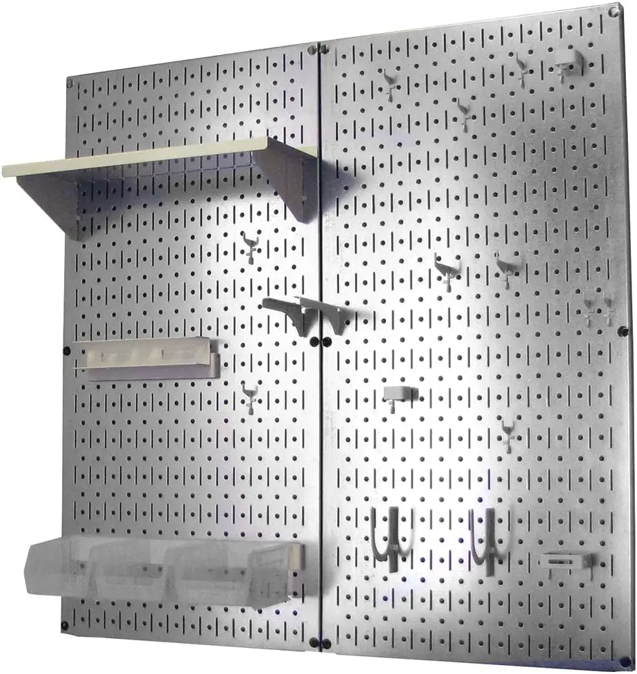 Wall Control Metal Pegboard Organizer Utility Tool Storage & Pegboard Organizer Kit w/Metallic Pegboard & White Accessories