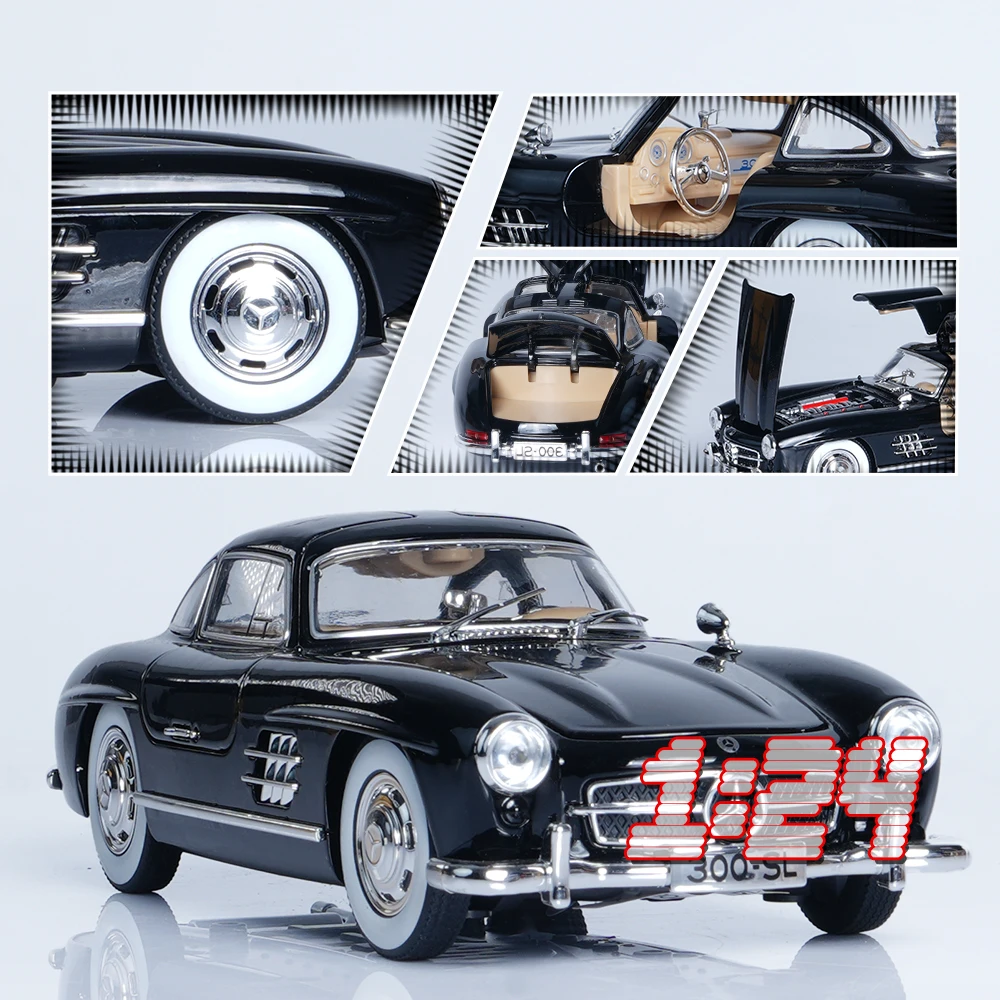 Modèle de voiture moulé sous pression en alliage 300SL, voiture de course jouet à tirer 1/24, ornement de voiture rétro classique à collectionner, cadeaux de jouet de voiture préférés pour garçon