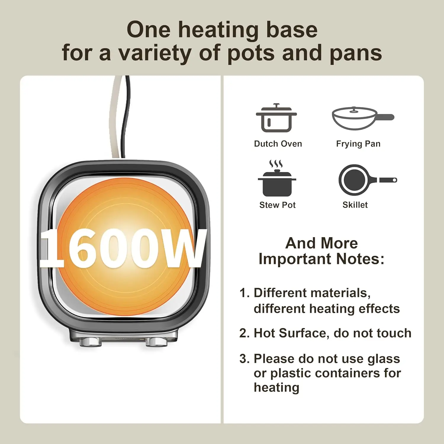 Hot Pot 6-Quart & Multi-Cooker | Non-Stick Electric Skillet with PFOA-Free Ceramic-Coated Pot, 3 Power Settings & Timer, 1600W f