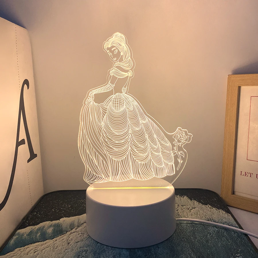 3D 공주 장미 야간 조명, 방 및 거실 테이블 장식 조명, 휴일 선물 단색 따뜻한 조명