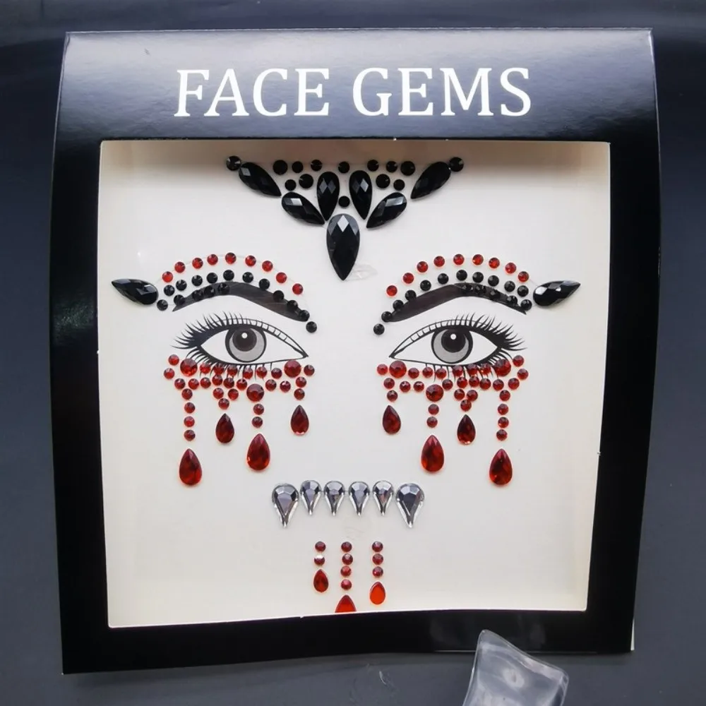 

3D Resin Face Rhinestone Sticker Shiny Colorful Halloween Fake Tattoo Clown Makeup Halloween Decor Jewelry Face Sticker Body Art