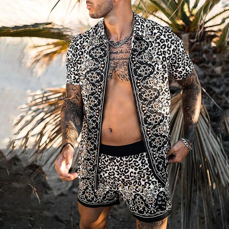 Männer Hawaii 2 Stück Sets Sommer 3D-Druck Kurzarmhemd Strand knopf Shorts Streetwear Shirt Urlaub Männer zweiteiligen Anzug