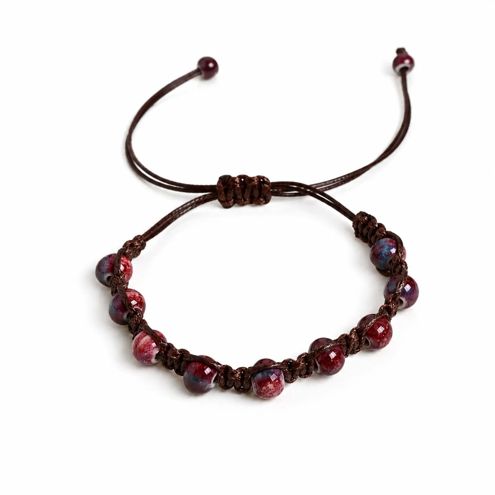 Handgefertigtes Keramik-Perlenarmband Verstellbar 15-25cm Handgeflochtener Schmuck Geschenk für Frauen S04-T-0078