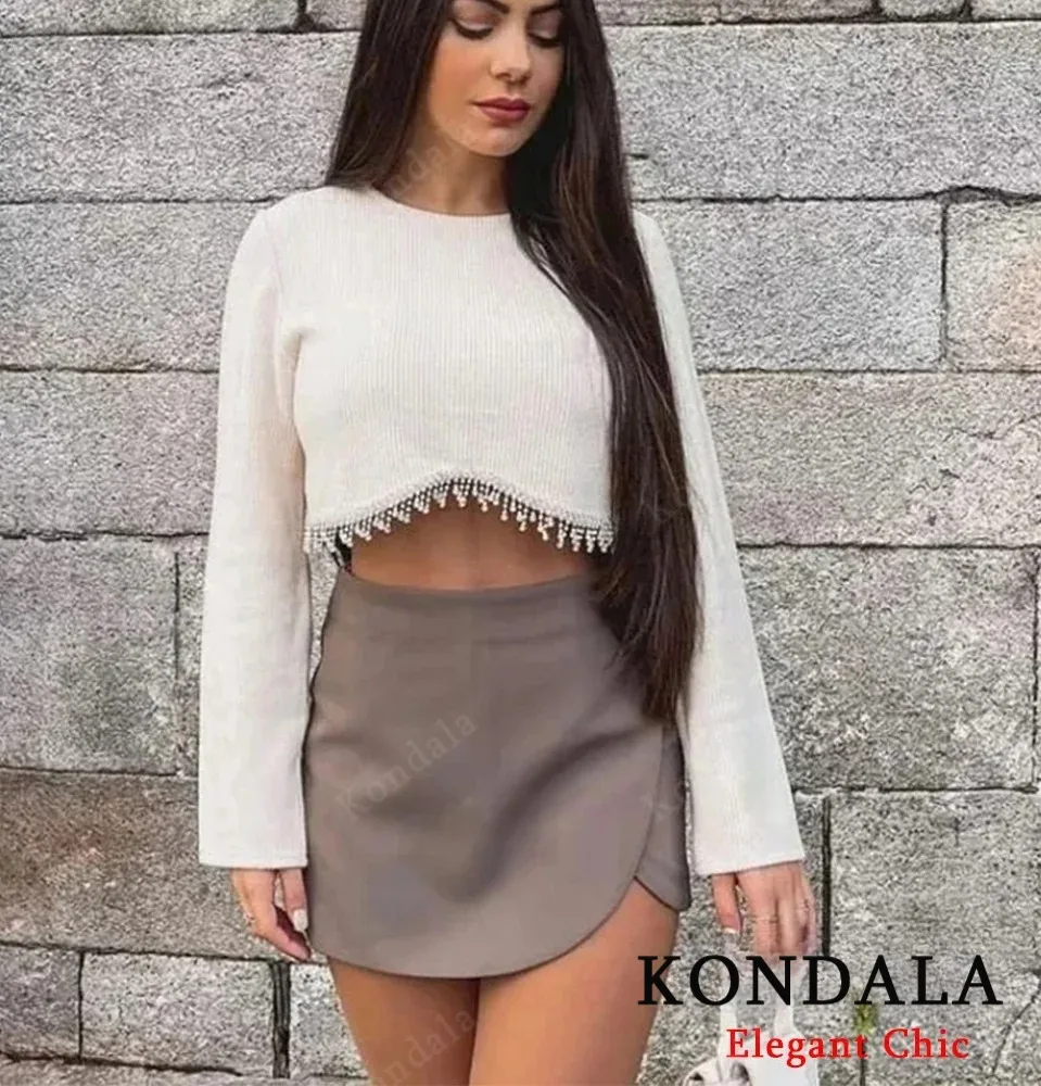 KONDALA Women Skort High Waist Skirt Pants Brown Asymmetric Shorts New 2025 Spring Summer Fashion Casual Pink White Skort