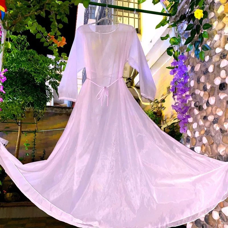 

Men Sexy Pink See Through Tulle Long Dress Women Floral Mesh Silky Smooth Long Dress Loose Night Dress Plus Size Sleeping Robe