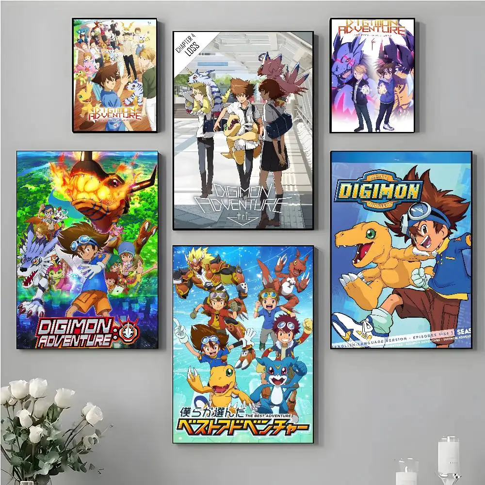 A-Anime Digital Monster Digimon Poster Self-adhesive Art Waterproof Paper Sticker Coffee House Bar Room Wall Decor