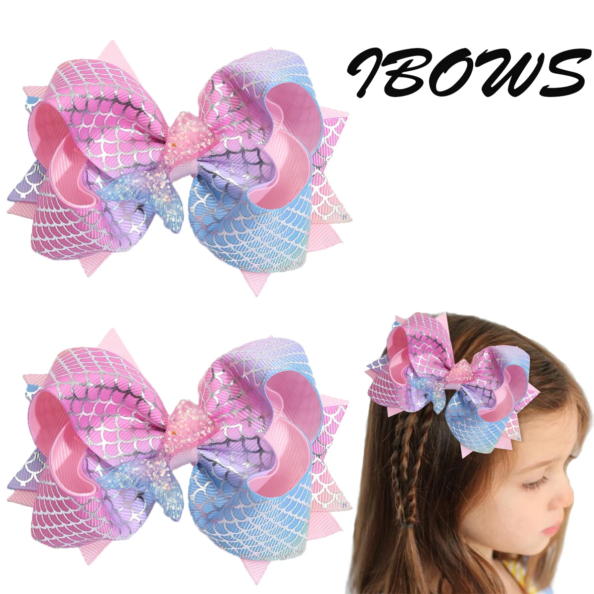 Pinza para el pelo de cola de sirena, horquillas con lazo grande dorado para niñas y niños, accesorios para la cabeza puesta en escena con tema oceánico