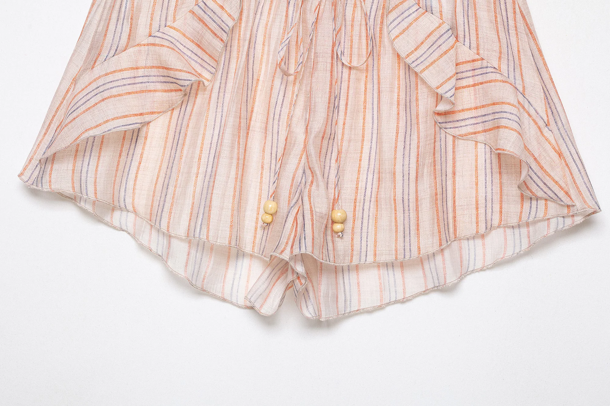 KONDALA Casual Striped Summer Woman Suits Lace-up V-Neck Shirt+ Drawstring Lace Shorts Fashion 2026 Female Elegant Tiered Sets - view 6