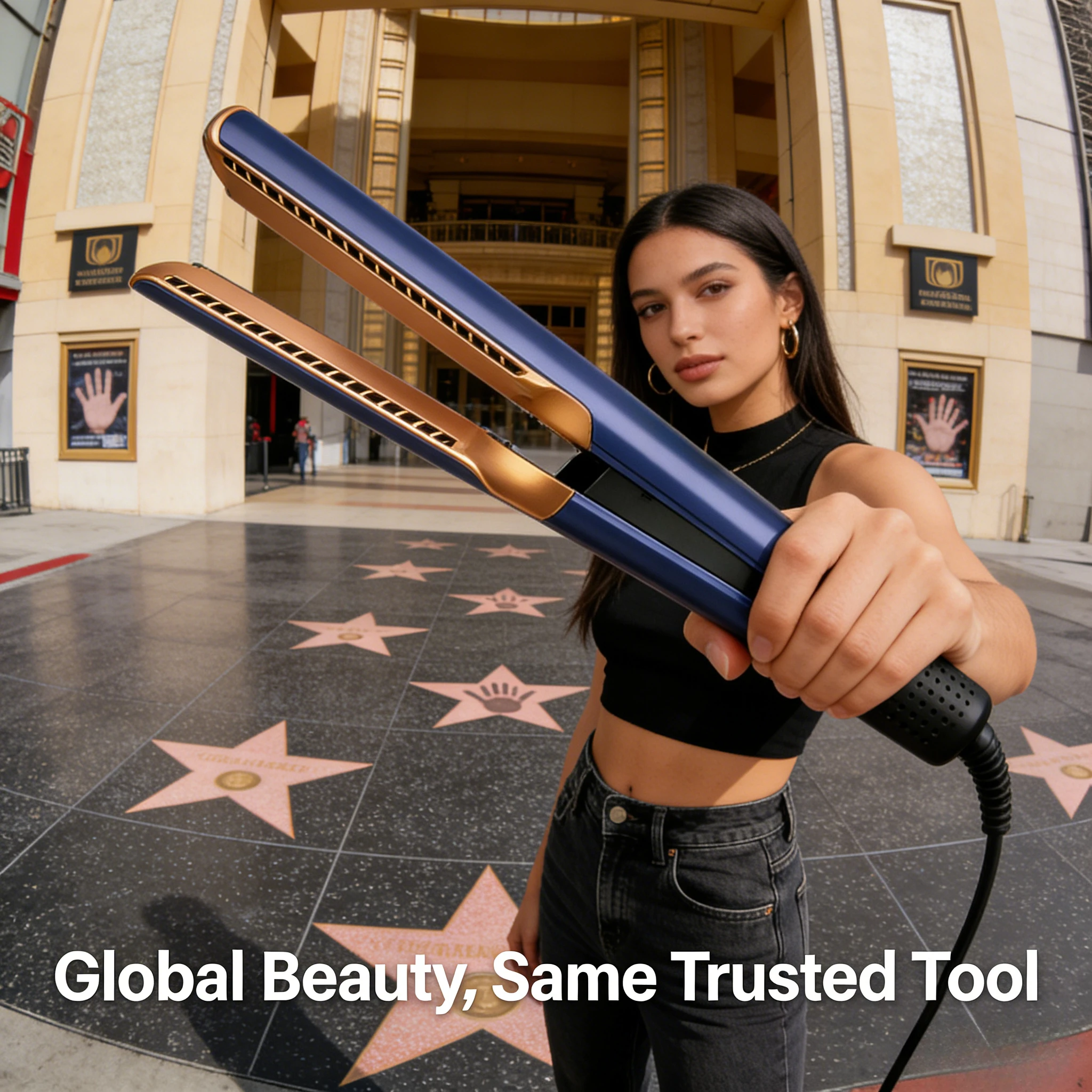 Outil de coiffage 2-en-1 à ions négatifs longue durée : Sèche-cheveux et lisseur professionnel pour cheveux européens humides/secs