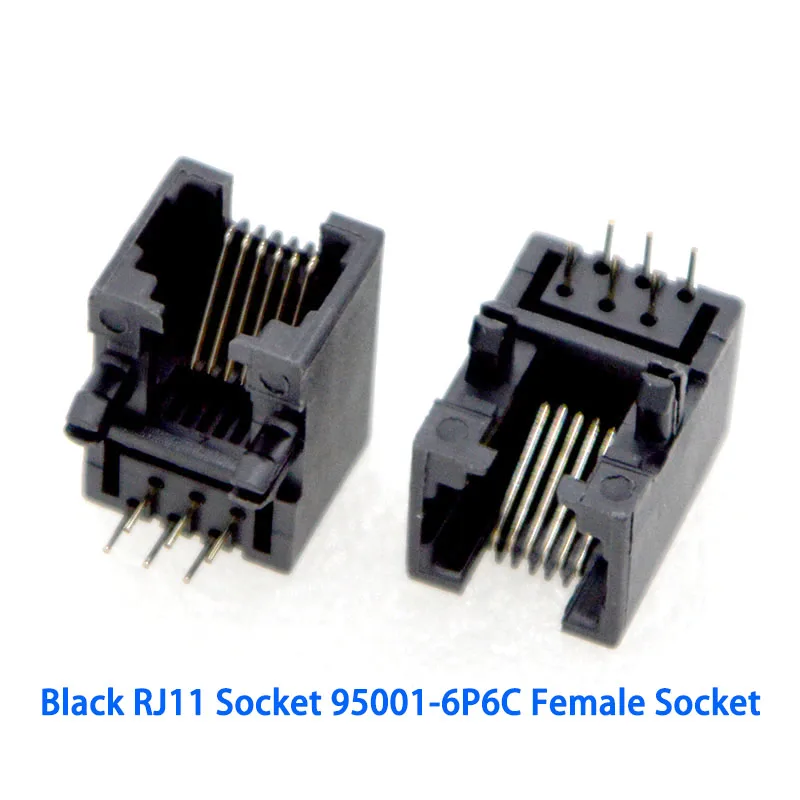 Black 90-Degree RJ11/RJ12 Socket, 6P6C Female to 6P4C/4P4C Telephone Jack, 95001 PCB Mount — Space-Saving Design Best Pice