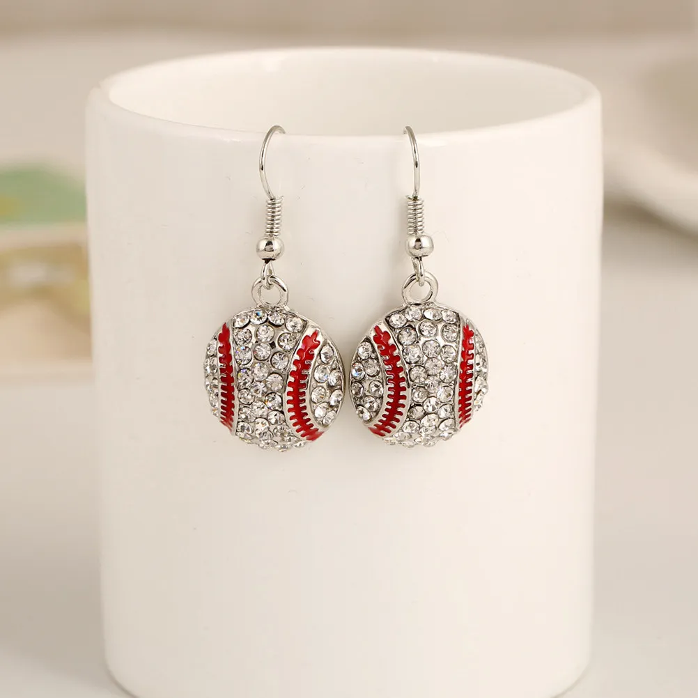 Baseball Softball Dangle Earrings Crystal Enamel Sports Jewelry Gift for Women and Girls