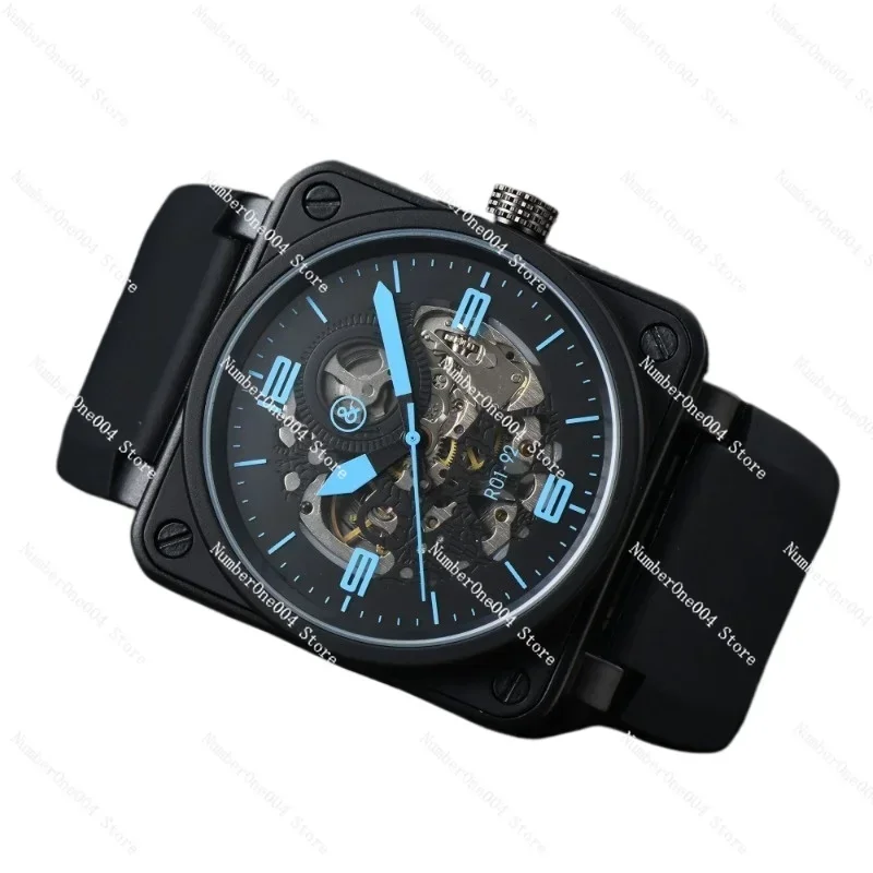 Suitable for men's automatic mechanical watch Bell brown leather black Ross rubber 46mm hollow out watch