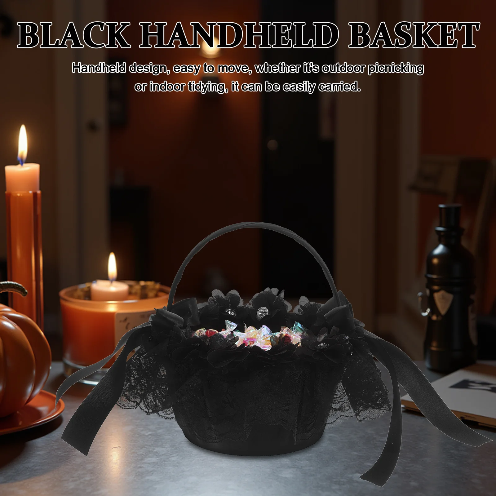 سلة تخزين منسوجة باللون الأسود، سلة زهور محمولة لحفلات الزفاف، سلة زهور صغيرة محمولة لتزيين المنزل #4