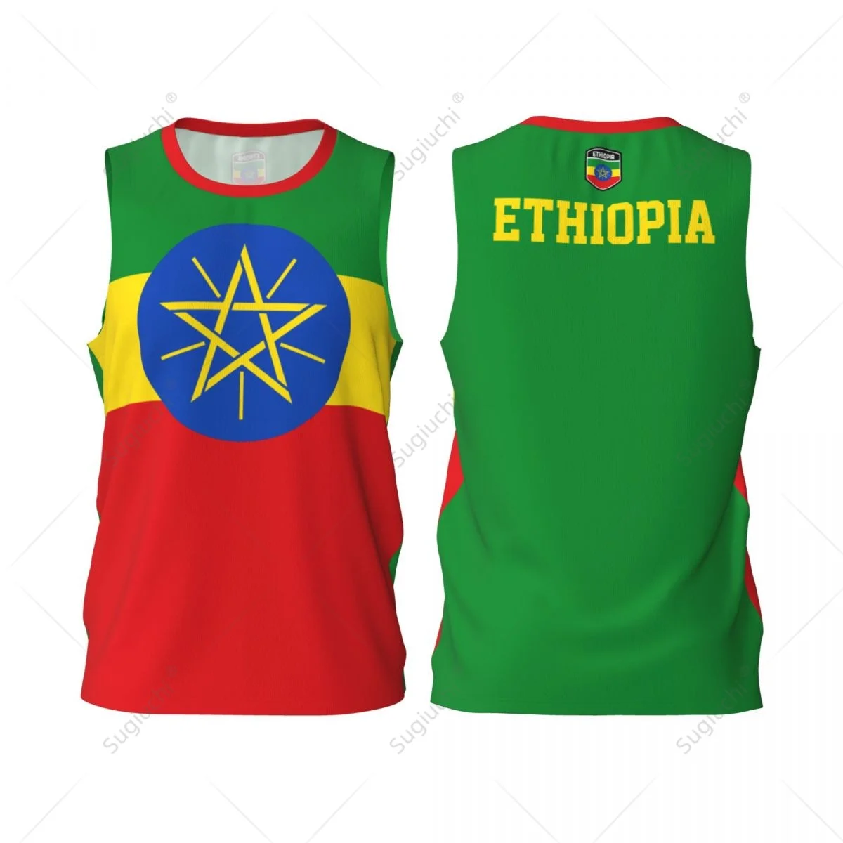 Ethiopia Flag Men Basketball Sports Running Fitness Multifunction Sleeveless tshirt Exclusive Custom Name Nunber