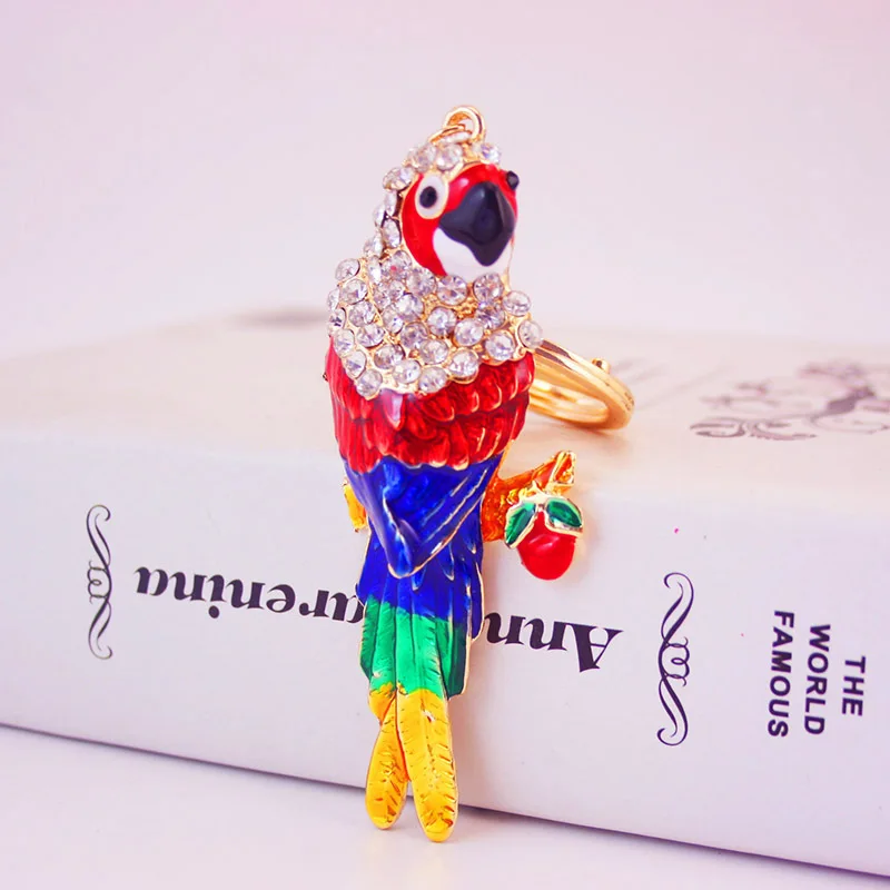 parrot keychain Rhinestone Crystal Purse Bag Keyring Key Chain Accessories Wedding Party Gift