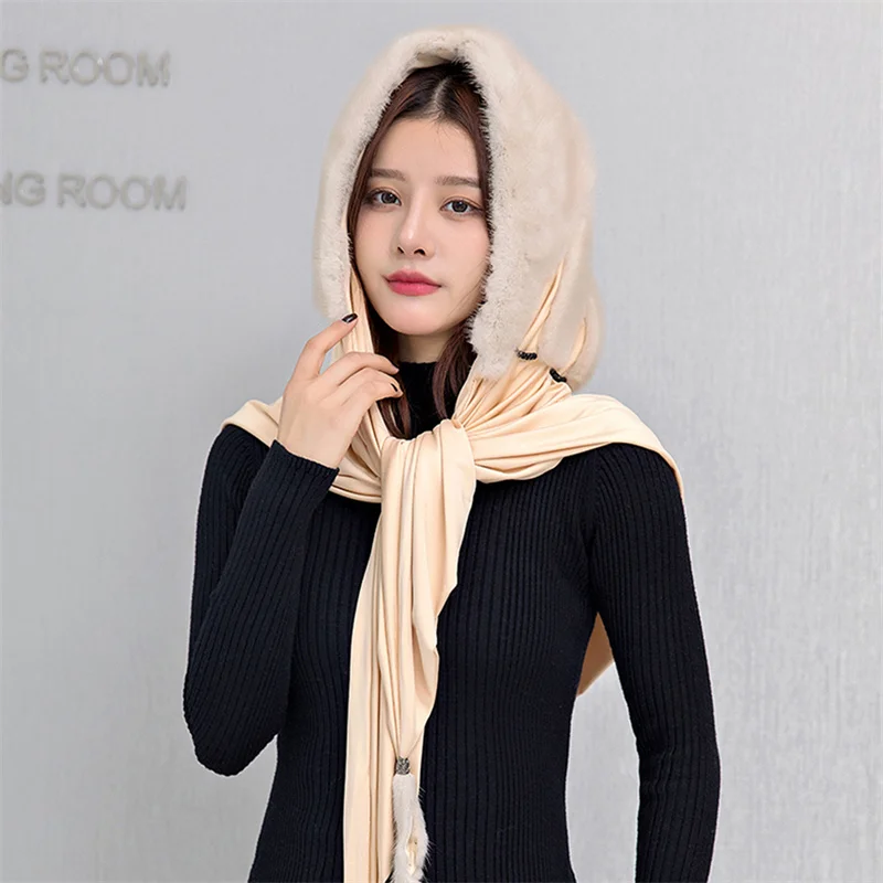 

Women's Hooded Chiffon Scarf 2023 New Mink Fur Scarf Hat Muslim Fashion Lslamic Scarf Muslim Women's Fur Head Circumference