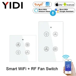 Tuya WiFi RF Smart Ceiling Fan Light Lamp Wall Switch Smart Life Remote Various Speed Control Works with Alexa Echo Google Home