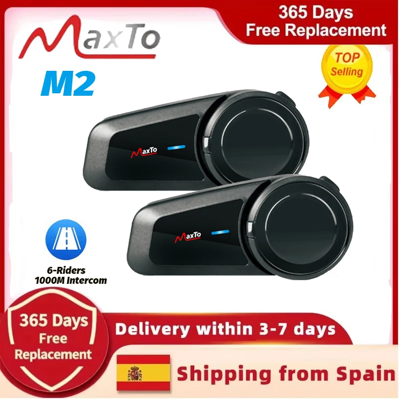 Maxto M2 casco de motocicleta intercomunicador auriculares Bluetooth V5.0 para 6 conductores 1000M impermeable función de emparejamiento Universal Radio FM MP3