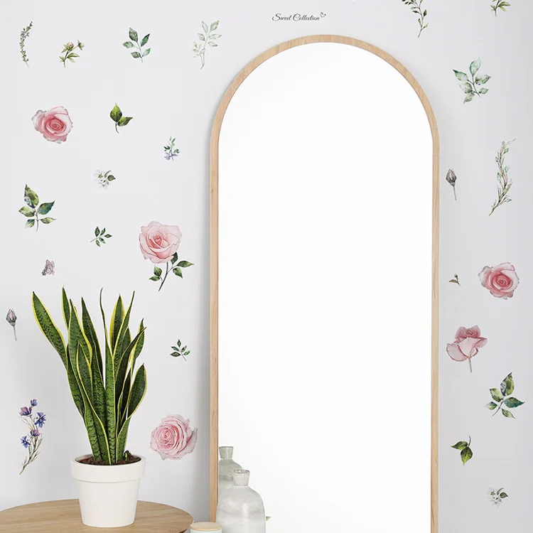 Frische Blumen Blätter Wandaufkleber Wohnzimmer Hintergrunddekoration Abnehmbare Aufkleber Schlafzimmer Eingang Dekor Selbstklebende Aufkleber – Detail 3
