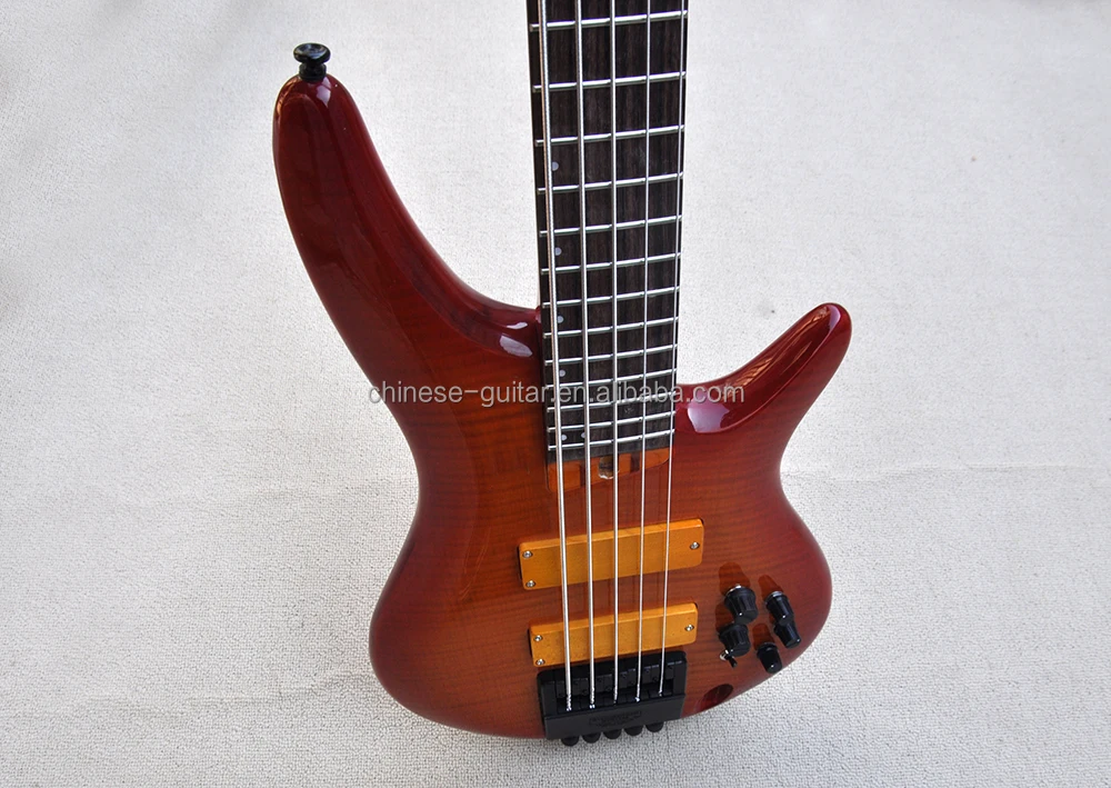 Flyoung Headless Electric Guitar Cherry Sunburst 5 Strings Bass Guitars Stringed Instrument Mahogany Body