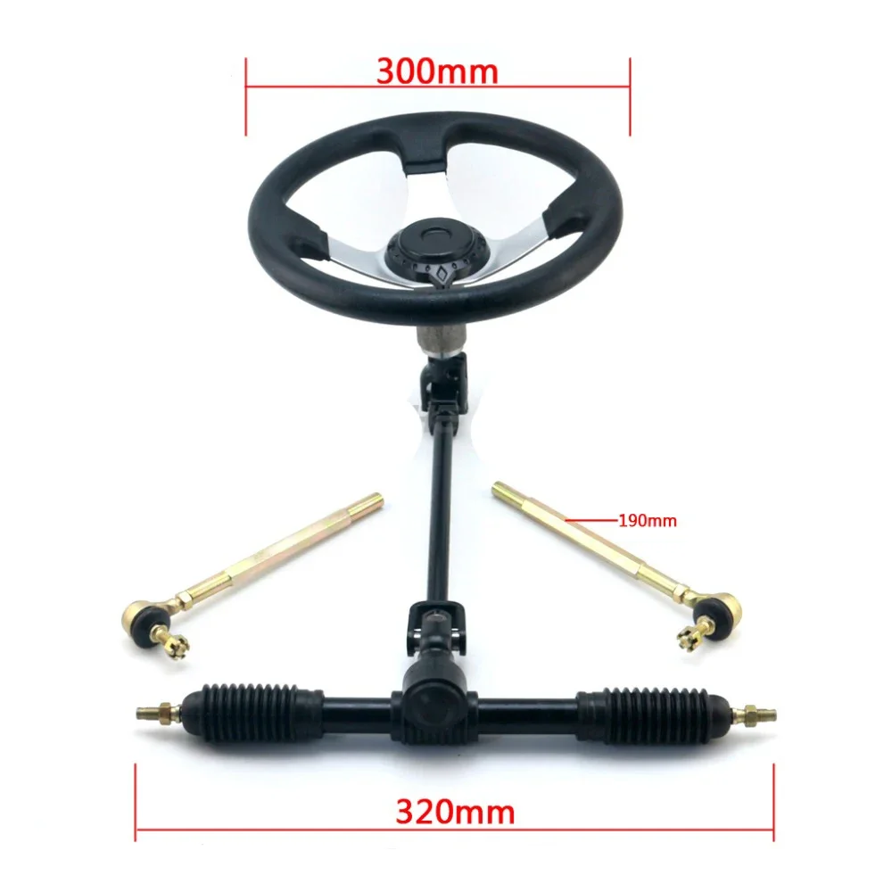 Go Kart 300mm Steering Wheel 320mm Assembly Full Steel Gear Rack Pinion