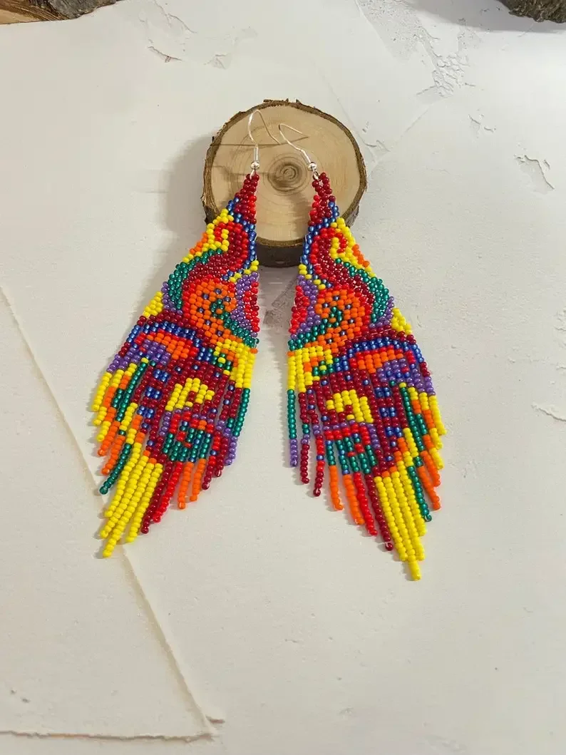 Bohemia Rice bead earrings Tassel Geometry Versatile Hand-woven Personality Rainbow Gradient color Female Alloy Beaded earrings