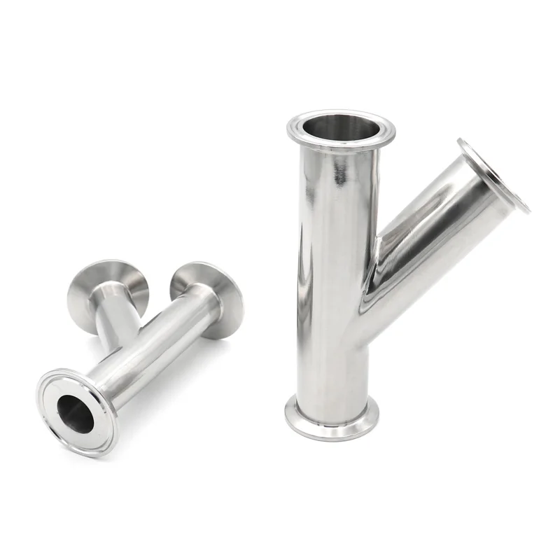 304 Stainless Steel Inclined Y-Shaped 3-Way Pipe OD 19 25 32 38 51mm Tri Clamp 1.5