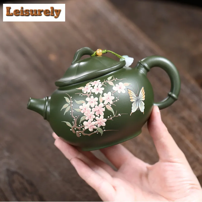 

350 мл Роскошные чайники Исин из фиолетовой глины, известные художники, цветочный горшок ручной работы с бабочкой, чайник из необработанной руды, зеленая грязь, чайный сервиз Zisha, подарок