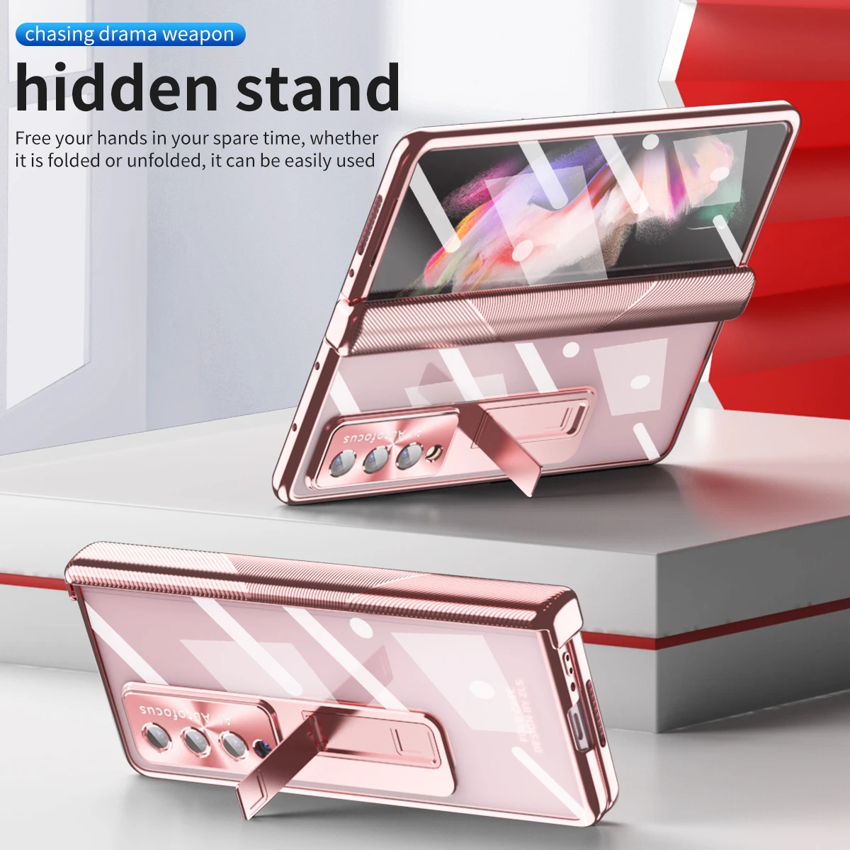 With Pen Plating Clear Magnetic Case For Samsung Galaxy Z Fold 4 3 5 6 Full Screen Protector Transparent Kickstand Phone Cover