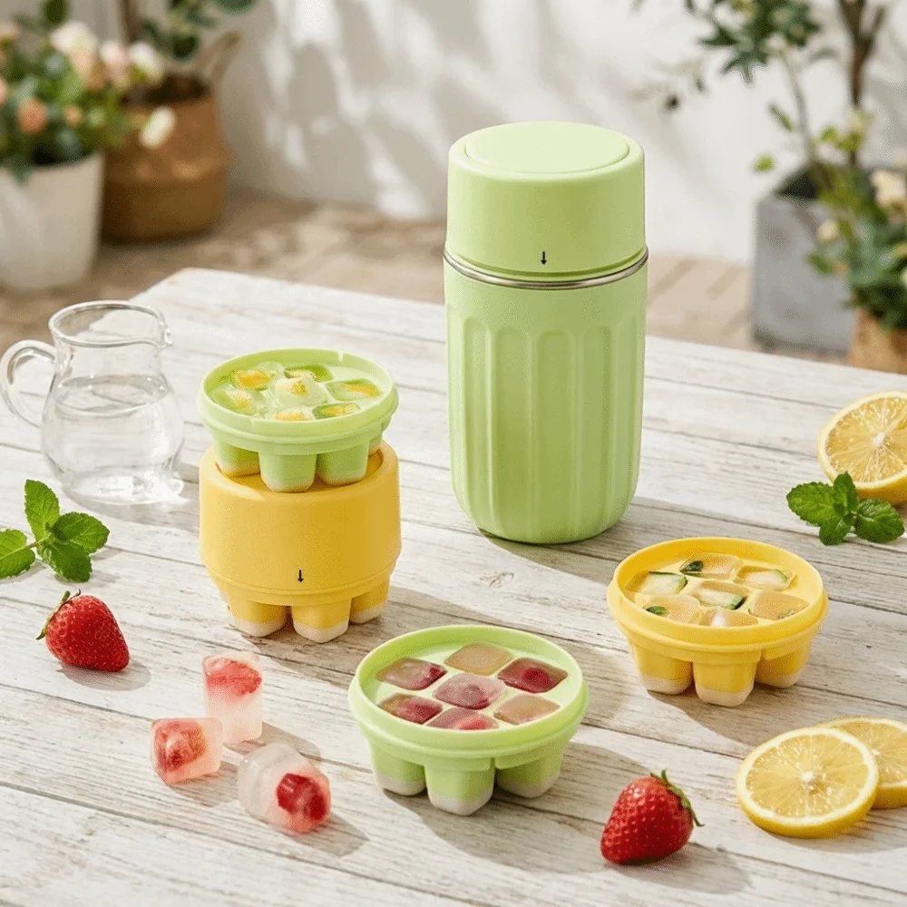 Leak-Proof Ice Cube Water Bottle Press Type Easy To Demold Ice Mold Coffee Cup Portable Creative Ice Cube Kettle Office/Home