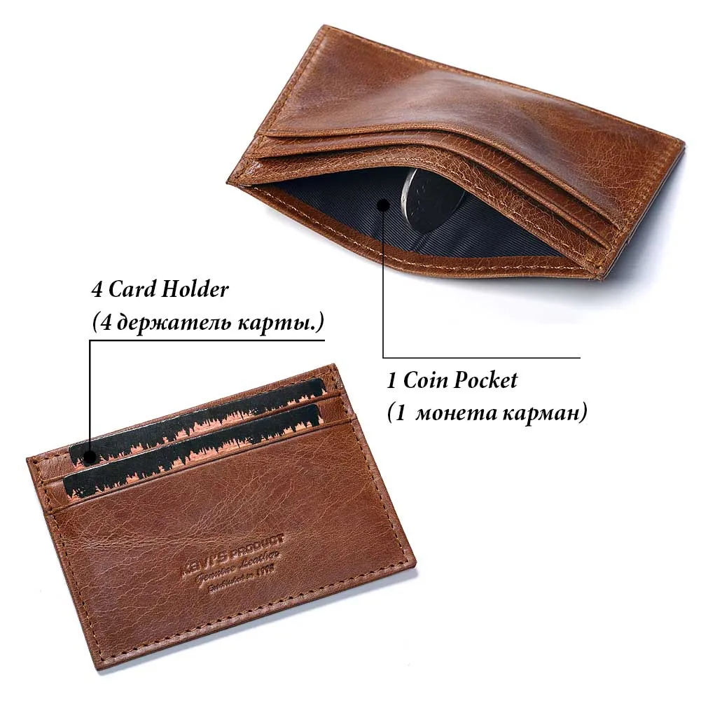 New Slim 100% Cowhide Leather Card Holder for Men Thin Mini ID Credit Cardholder Purse Minimalist Front Pocket Wallets