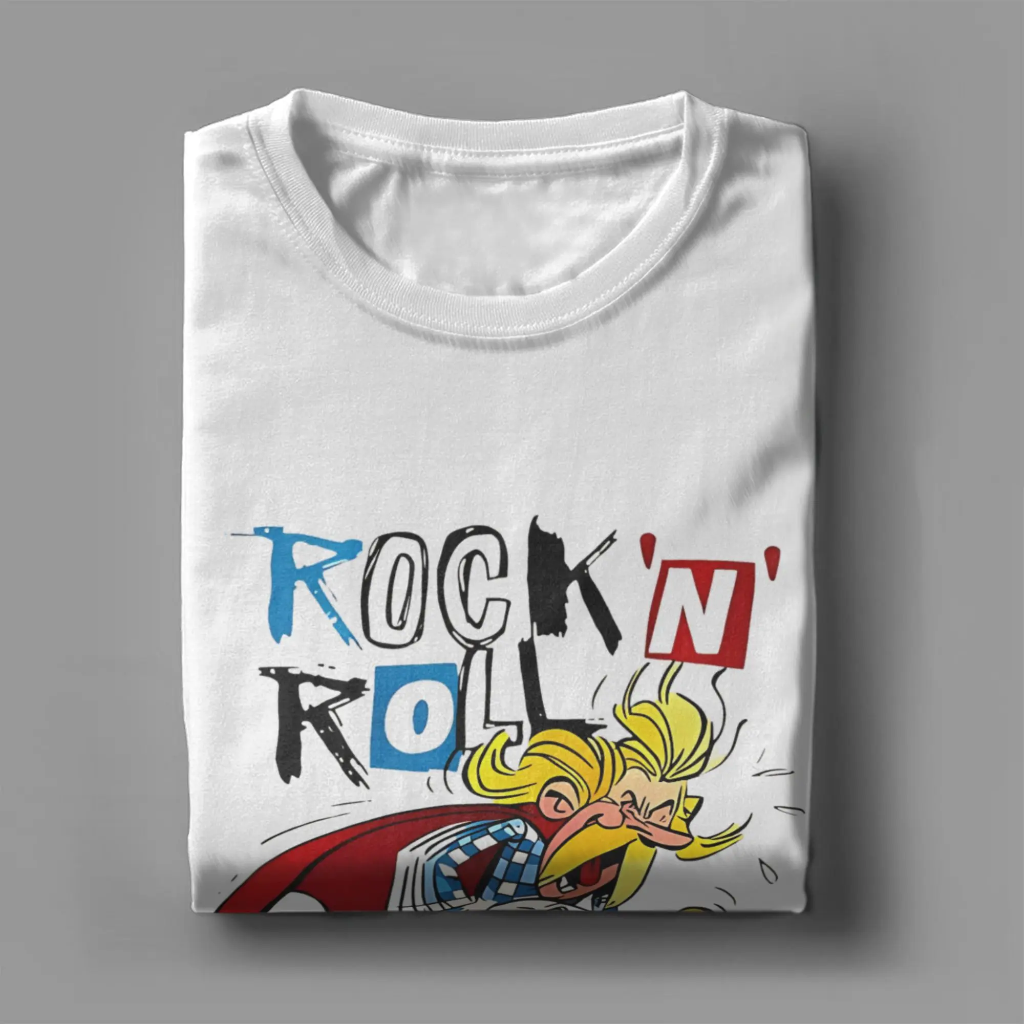 أستريكس روك أند رول الرجال تي شيرت Obelixes الكرتون مضحك تي شيرت قصير الأكمام س الرقبة تي شيرت القطن الخالص الصيف ميرش