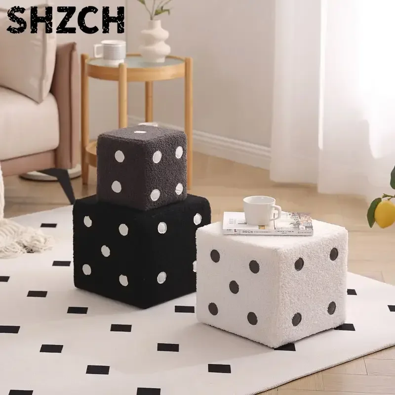 Dice Shoe Replacement Footstool Living Room Creative Bench Solid Wood Small Low Square Stool Ottomans Furniture Pouf Stools Ins
